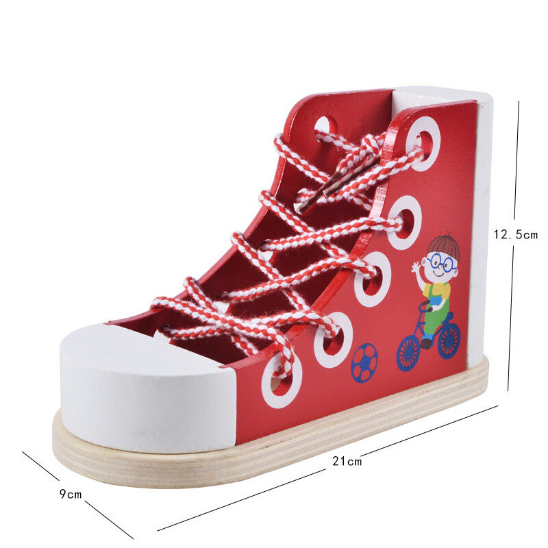 جديد شحن مجاني الطفل أربطة أحذية الأطفال خشبية الأحذية التعليمية اللعب المبكر التنوير لعبة تدريب الطفل حذاء خشبي