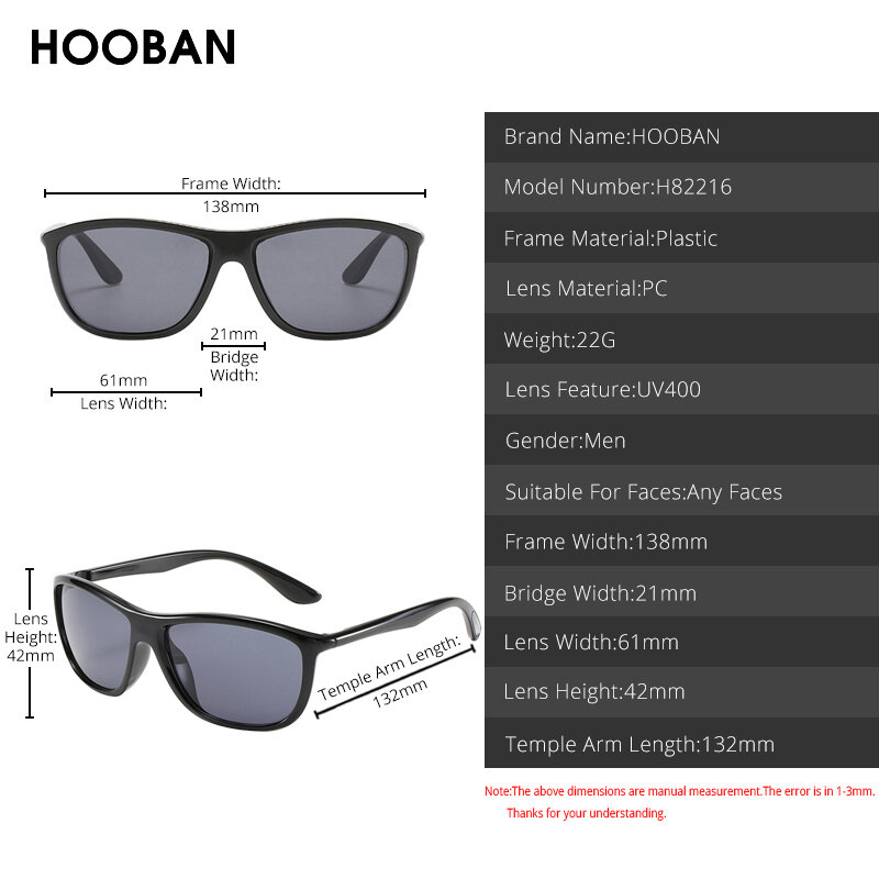 HOOBAN-نظارات شمسية مربعة للرجال ، عدسات ريترو سوداء مستطيلة ، نظارات خارجية عتيقة ، ظل UV400