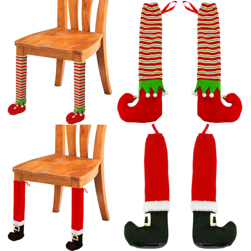 2 قطعة عيد الميلاد سانتا مرونة الجدول أرجل كرسي قدم جورب غطاء للأكمام عيد الميلاد ديكورات المنزل عدم الانزلاق