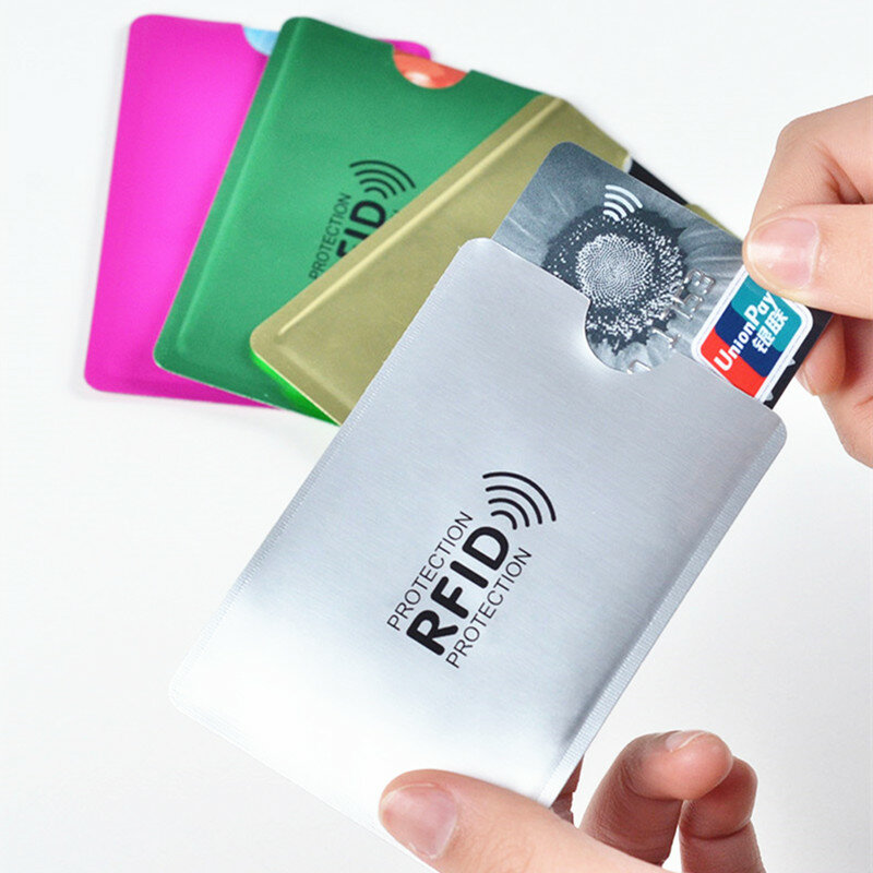 مكافحة حامل بطاقة تتفاعل NFC حجب قارئ قفل معرف حامل بطاقة البنك حماية حافظة بطاقات الائتمان المعدنية الألومنيوم