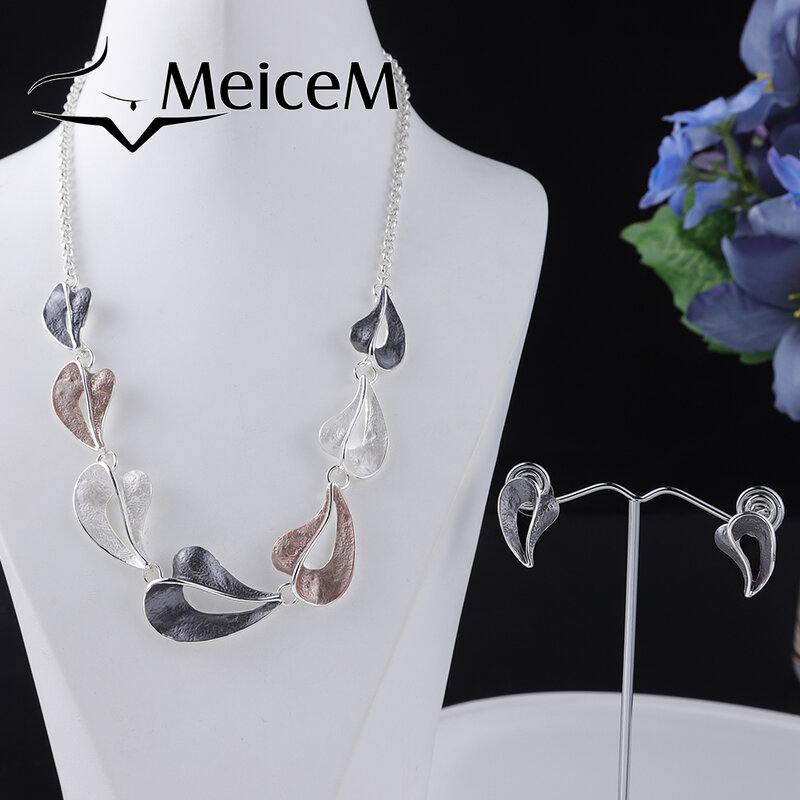 MeiceM 2021 الساخن المينا القلب قلادة تصميم جديد Jewelrt مجموعة للنساء سيدة حفل زفاف هدية Collares المرأة المختنق القلائد