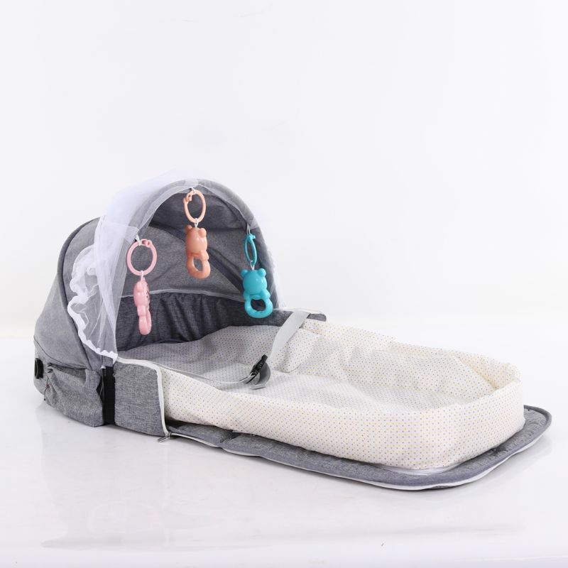حقيبة محمولة سرير مع لعب للطفل طوي سرير بيبي السفر الشمس حماية البعوض صافي تنفس الرضع النوم سلة