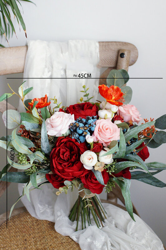 SESTHFAR-باقة الفاوانيا الوردية والأحمر ، زهور وهمية ، راموس صناعي ، Novia ، زينة الزفاف