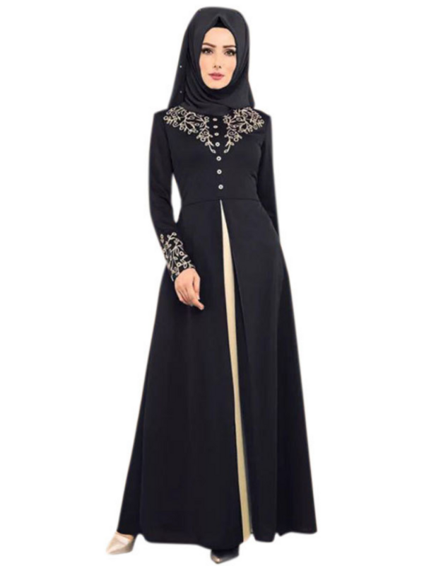 Musilm مسلم فستان طويل الشرق الأوسط البرنز المرقعة فستان طويل التباين اللون سليم صالح فستان أنيق امرأة عباءة