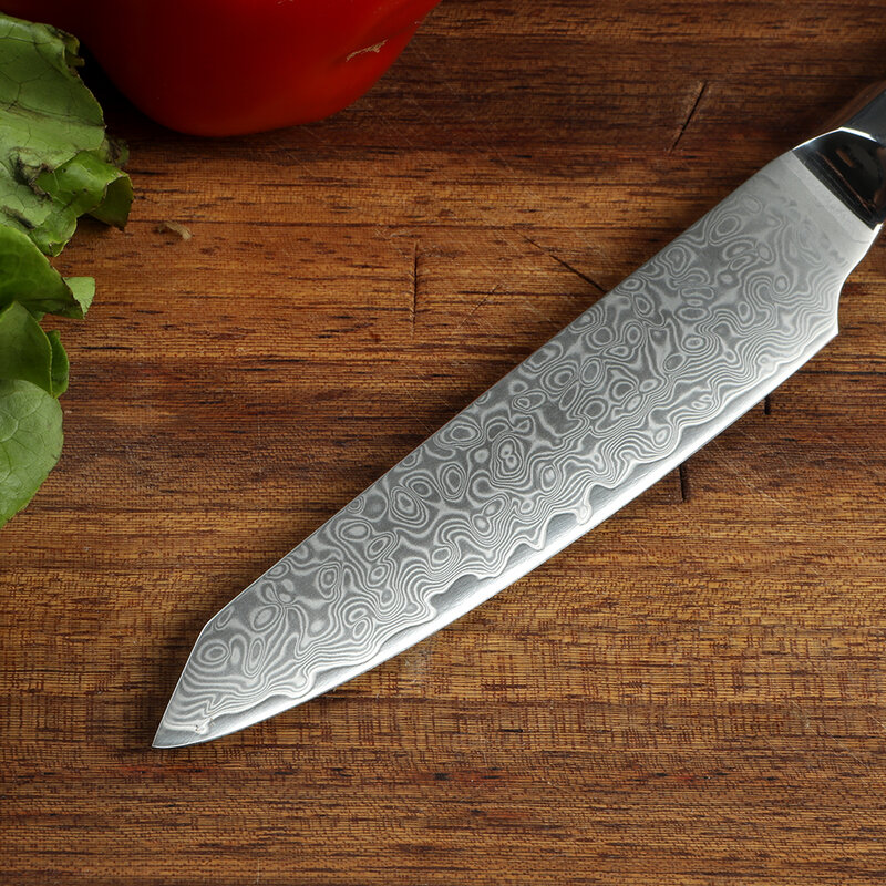 WAK 5 ''دمشق ستيل سكّين متعدّد الاستخدامات سكين مطبخ صغير 24.5 سنتيمتر دمشق ستيل مطبخ سكّين متعدّد الاستخدامات المثمن الأبنوس مقبض السكاكين