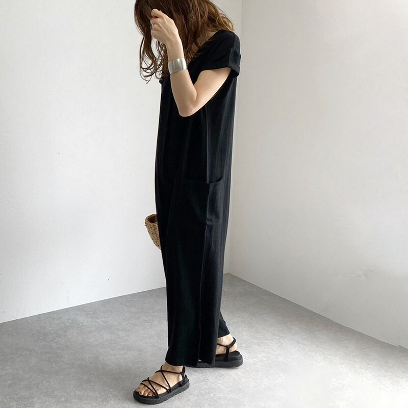 النمط الياباني البساطة الموضة بلون الخامس الرقبة الصيف المرأة السروال القصير فضفاضة جيب غير رسمي 2021 مكتب سيدة الملابس جديد