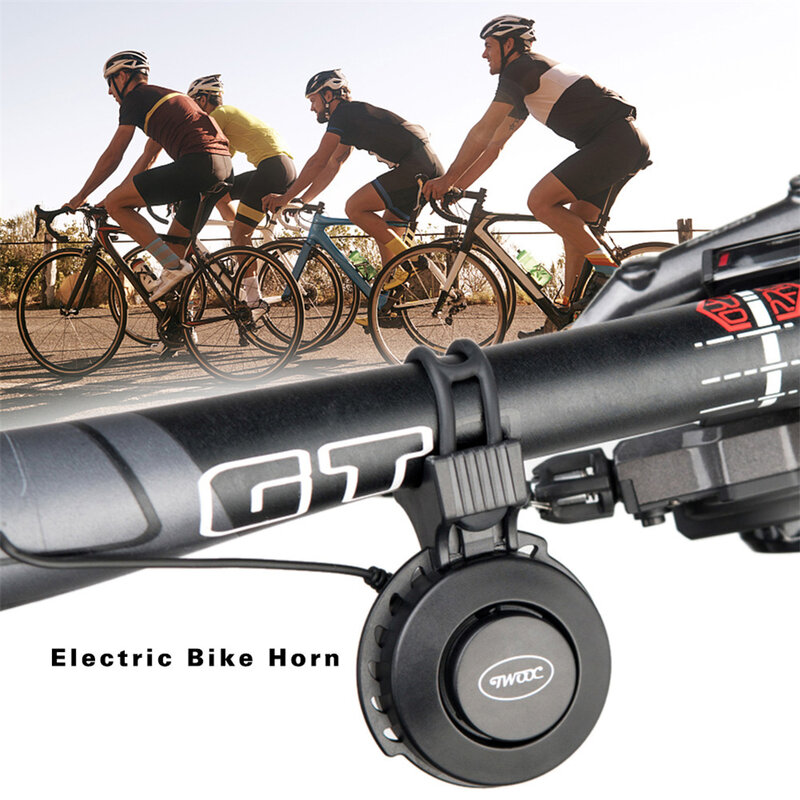 مع صندوق TWOOC USB قابلة للشحن جرس الدراجة 120dB مقاوم للماء المقود دراجة القرن إنذار للدراجات الطريق الدراجة