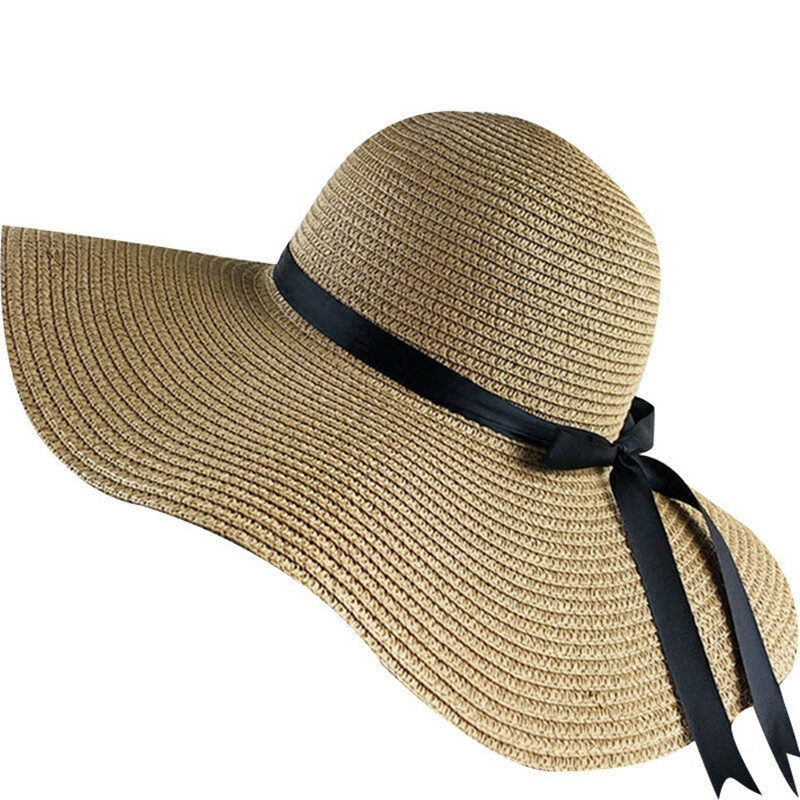بسيطة قابلة للطي واسعة حافة المرنة الفتيات قبعة من القش قبعة الشمس الشاطئ النساء قبعة صيفية UV حماية قبعة السفر سيدة قبعة الإناث