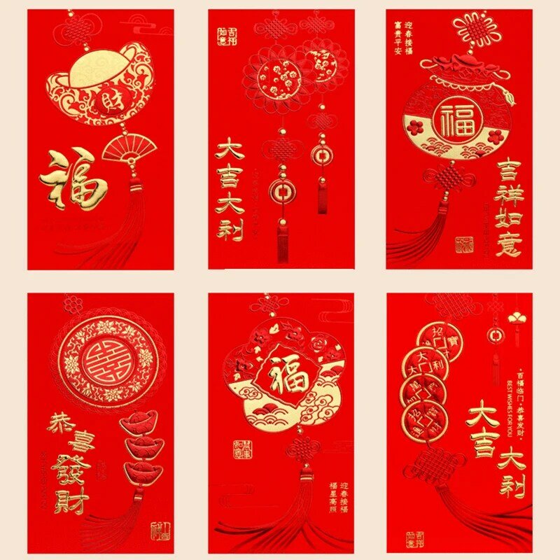 6 قطعة 2022 سنة النمر مهرجان الربيع السنة الجديدة شخصية سميكة عبوة حمراء مغلفات الصينية الحمراء