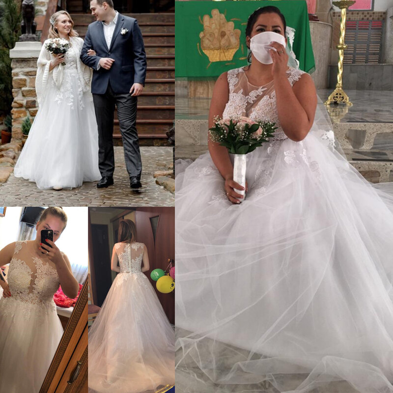 فستان زفاف من التول والدانتيل مع ذيل طويل ، على الطراز البوهيمي ، فستان أميرة أنيق ، بدون أكمام ، A-Line