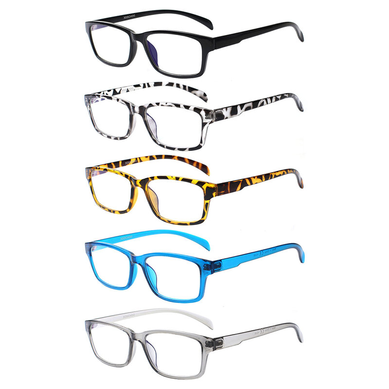 Boncamor 5 حزمة الضوء الأزرق حجب نظارات للقراءة مفصلات معدنية إطارات بلاستيكية ملونة الرجال والنساء قارئ الكمبيوتر نظارات