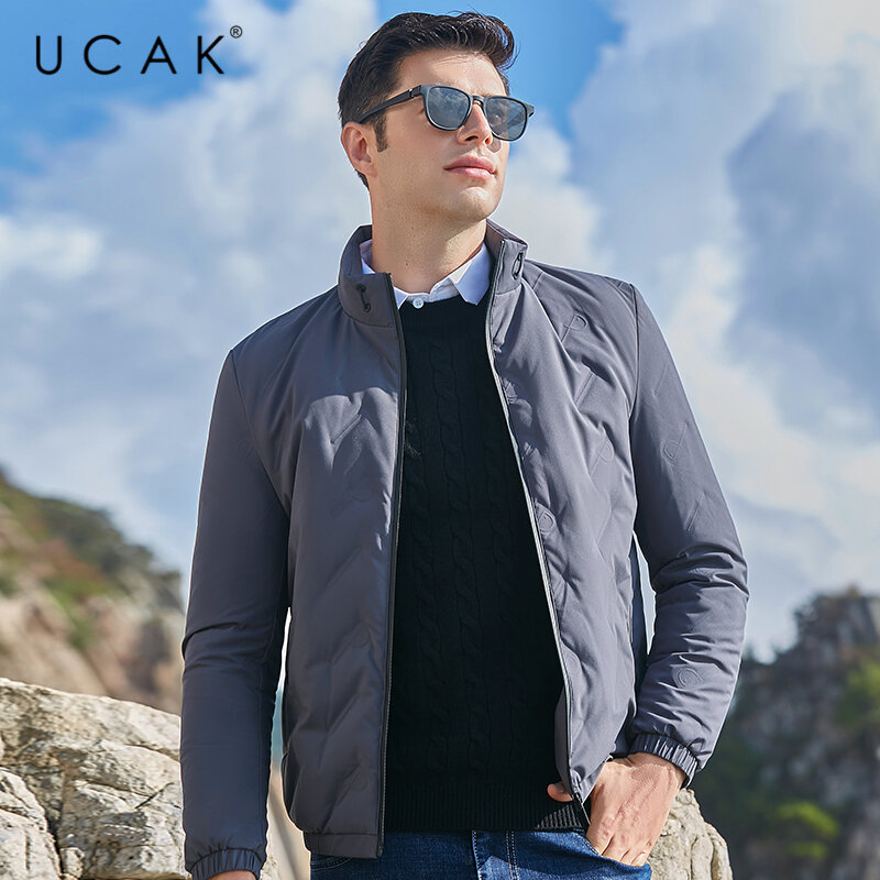 UCAK-معطف رجالي بياقة واقفة ، جاكيت أبيض سادة ، ملابس الشارع ، كلاسيكي ، عصري ، 90% ، U8032