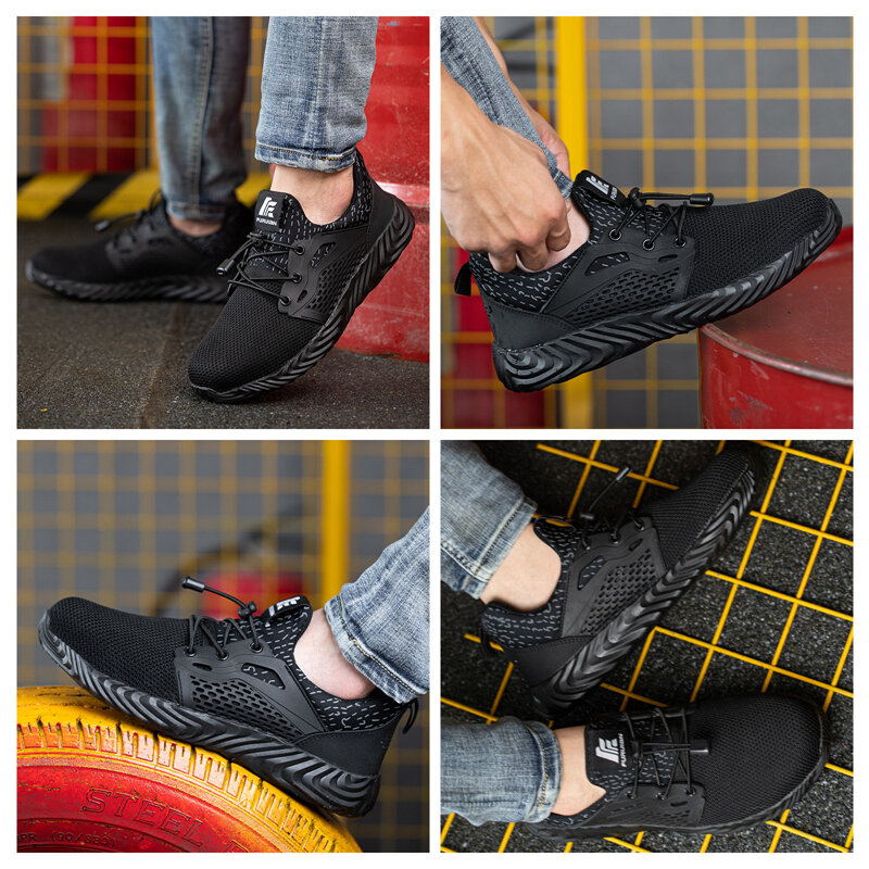 Furuian Steel حذاء مزود بفتحة للأصابع للرجال خفيف الوزن غير قابل للتدمير أحذية رياضية للرجال ثقب برهان مريح الانزلاق على أحذية أمان