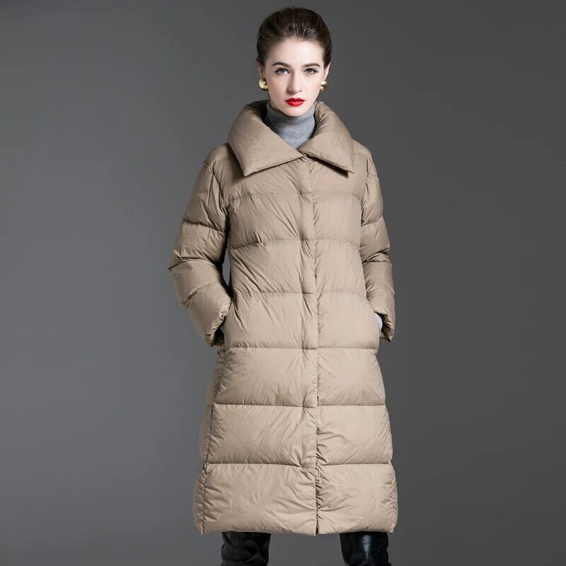 2021 جديد معطف الشتاء المرأة أسفل مبطن الدافئة سميكة طويلة سترة منفوخة سترات عادية المرأة الترا ضوء معطف الإناث الملابس