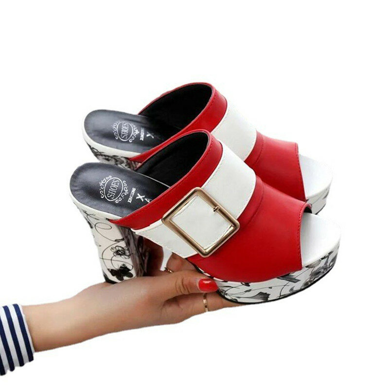 النساء الصنادل موضة جديدة الصيف النساء 11 سنتيمتر منصة اللمحة حذاء مزود بفتحة للأصابع امرأة عالية الكعب النعال عادية حجم 34-40 بالجملة