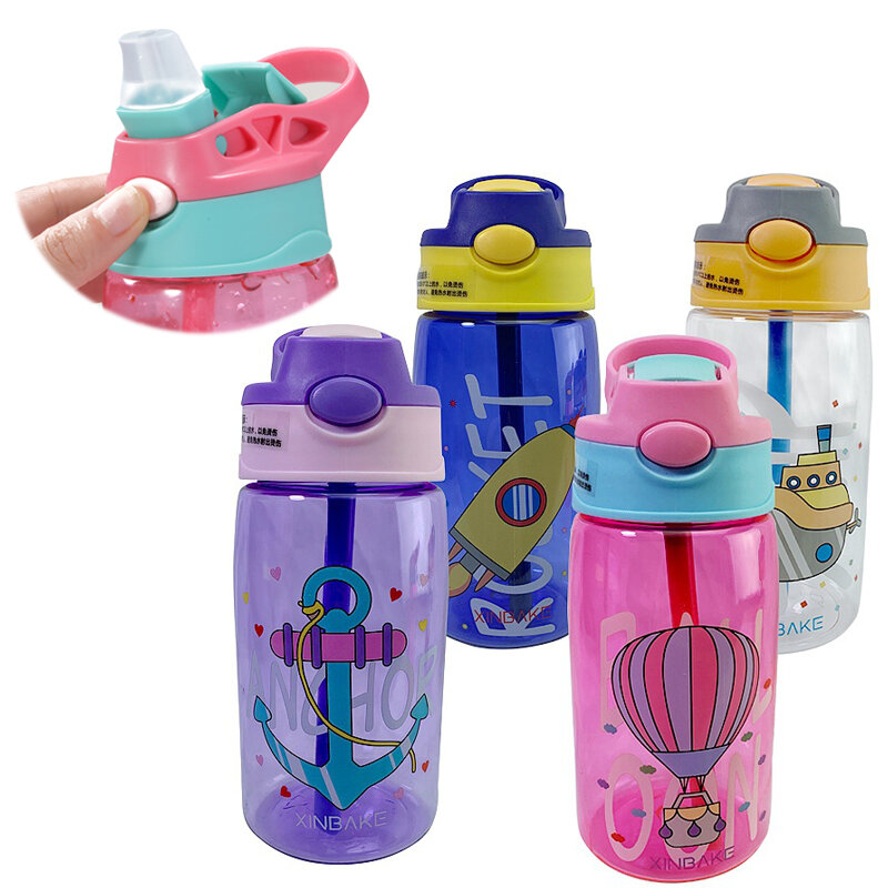 480 مللي أطفال كوب ماء الإبداعية الكرتون الطفل تغذية الكؤوس مع القش مانعة للتسرب زجاجات مياه الأطفال في الهواء الطلق المحمولة