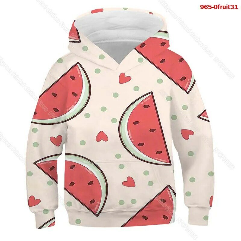 Autumn Winter 3D Print Fruits Hoodie for Girls Teens Kids Funny Peach Sweatshirt Children Pineapple Pullover Harajuku Streetwear