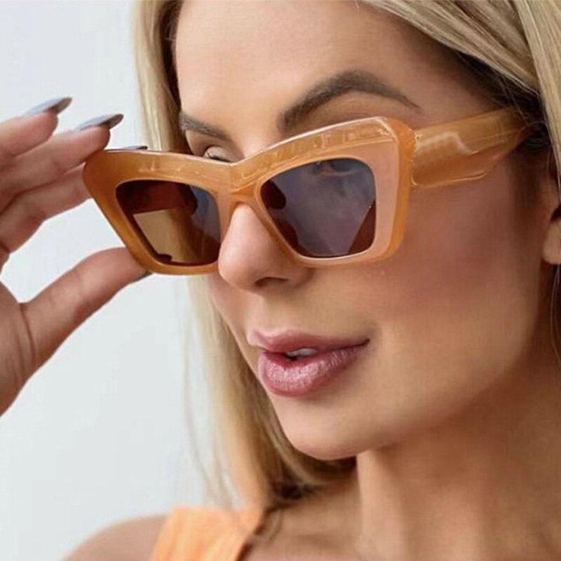 موضة جديدة Vintage النظارات الشمسية النساء العلامة التجارية مصمم ريترو مستطيل نظارات شمسية Ins الإناث شعبية الملونة مربع النظارات