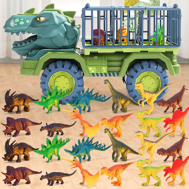 سيارة لعبة الديناصورات النقل سيارة الناقل شاحنة لعبة التراجع سيارة لعبة مع ديناصور هدية للأطفال