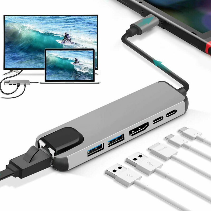 محور USB 3.1 نوع C إلى HDMI متوافق مع RJ45 PD USB 3.0 متعدد محول قفص الاتهام الملحقات نوع C الخائن 6 ميناء المحور لماك بوك برو