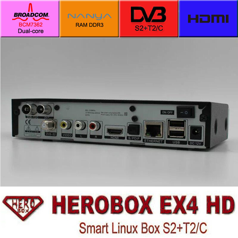 HEROBOX EX4 HD لينكس DVB-S2 + T2/C دعم BCM ثنائي النواة فلاش 256MB MPEG2/الأجهزة Dedoding