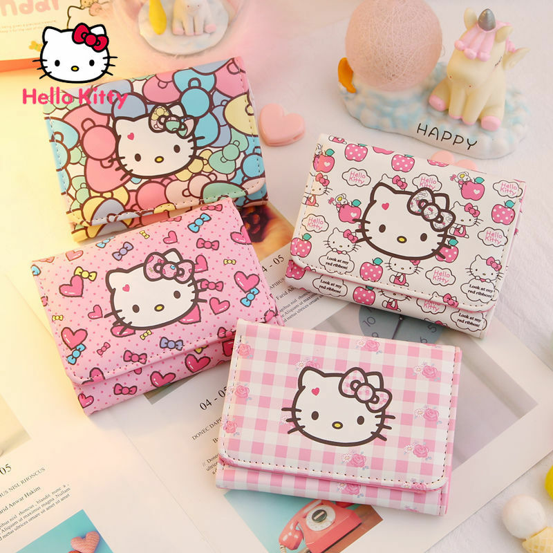 TAKARA TOMY Cartoon Hello Kitty Short Coin Purse Simple Cute Fresh Sweet Ultra-thin Folding Children's Princess All-in-One Pack