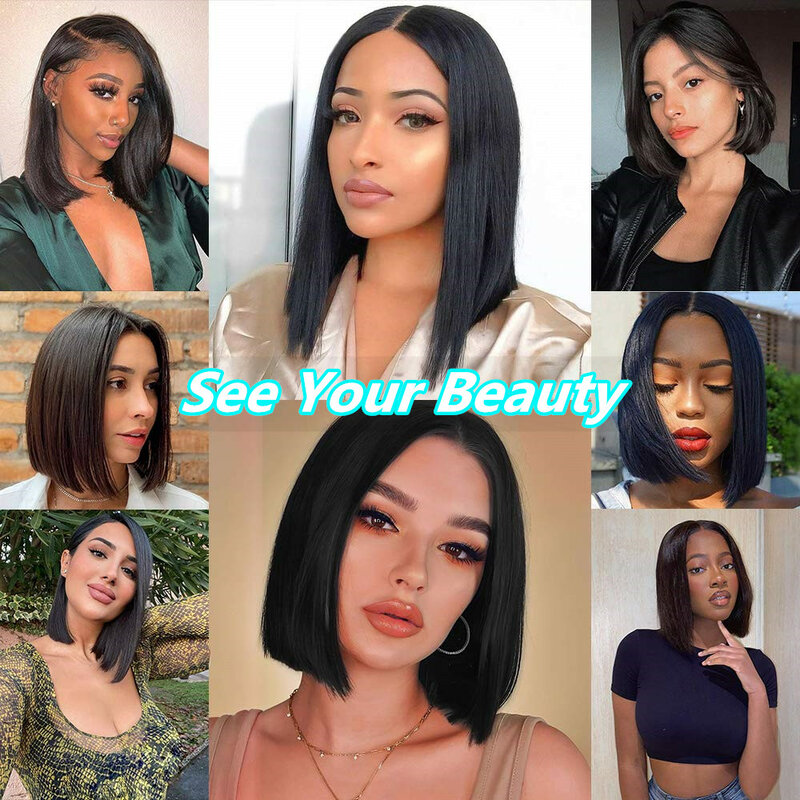 Short Bob Synthetic Lace Front Wigs Middle Part Straight Hair For Black Women SOKU Dark Brown Lace Wig High Temperature Fiber #6