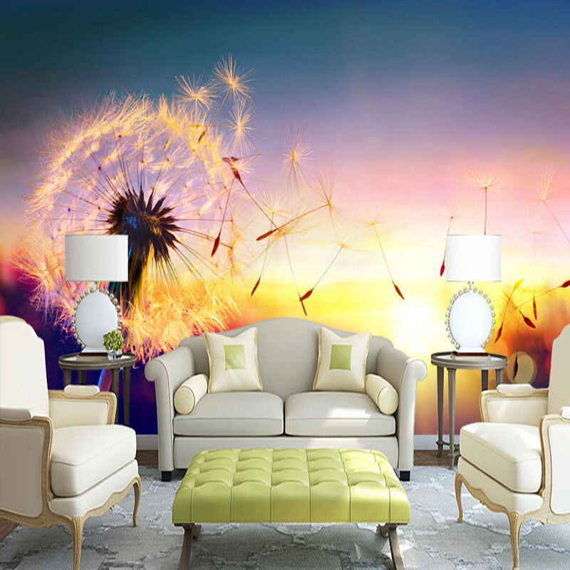 الحديثة 3D خلفيات رومانسية جميلة الغروب الهندباء زهرة صورة المشهد جدار جدارية غرفة المعيشة التلفزيون أريكة غرفة نوم ديكور المنزل #3