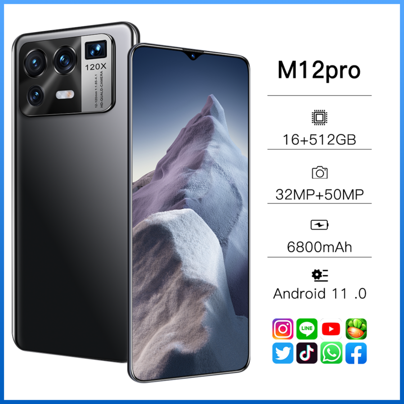 الهاتف الذكي شياو M12 برو النسخة العالمية MTK6889 16GB + 512GB 6.7 بوصة 5G 10 Core دعم ثنائي نانو سيم بطاقة مايكرو SD الهاتف المحمول