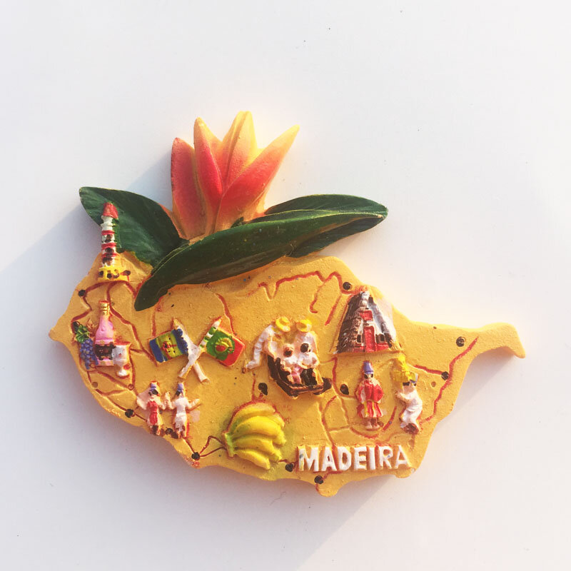 Qiqipp الإبداعية المغناطيسي الثلاجة لصق ماديرا جزيرة خريطة الراتنج دليل لون اللوحة السياحة
