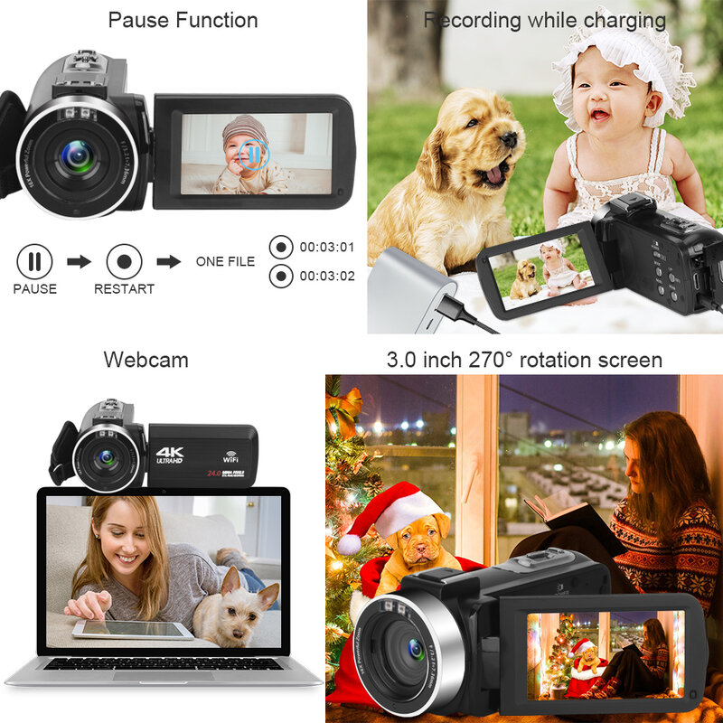 إصدار جديد كاميرا فيديو 4K واي فاي 48MP المدمج في ملء ضوء شاشة تعمل باللمس تسجيل الدخول ل Youbute مسجل GVOLO كاميرا رقمية