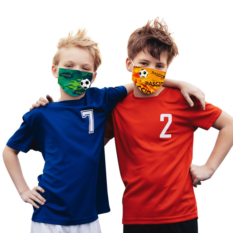 50 قطعة الأطفال كرة القدم قناع المتاح أقنعة الوجه كرة القدم الكرتون طباعة 3رقائق الأذن حلقة الطفل الوجه Mascarillas