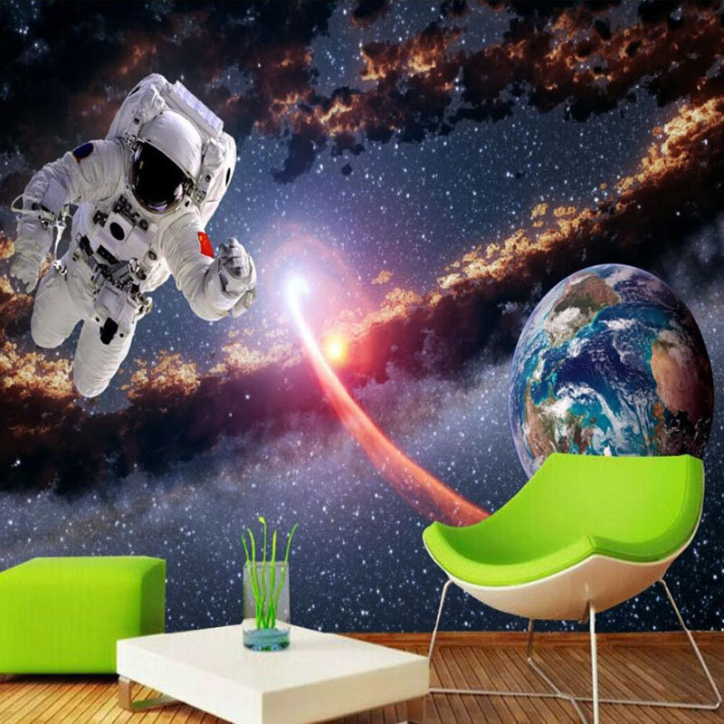 صور مخصصة خلفية ثلاثية الأبعاد رائد الفضاء الكون كوكب الأرض النظام الشمسي درب التبانة جدارية غرفة نوم الأطفال لوحة حائط الخلفية #3