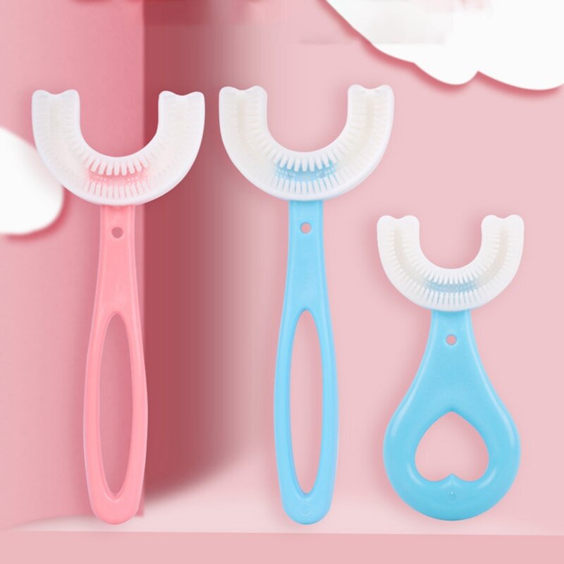 U شكل فرشاة الأسنان لينة سيليكون فرشاة رئيس 360 درجة الأسنان عن طريق الفم تنظيف للأطفال الصغار العناية بالفم اكسسوارات الحمام