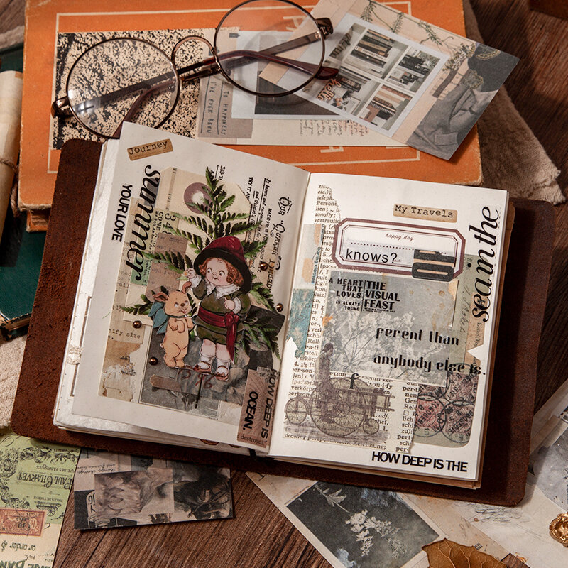 50 قطعة بطاقة المواد الرجعية مذكرة الوسادة المواد اليدوية الرجعية Collage خلفية ديكو ورقة رصاصة المجلات الملحقات
