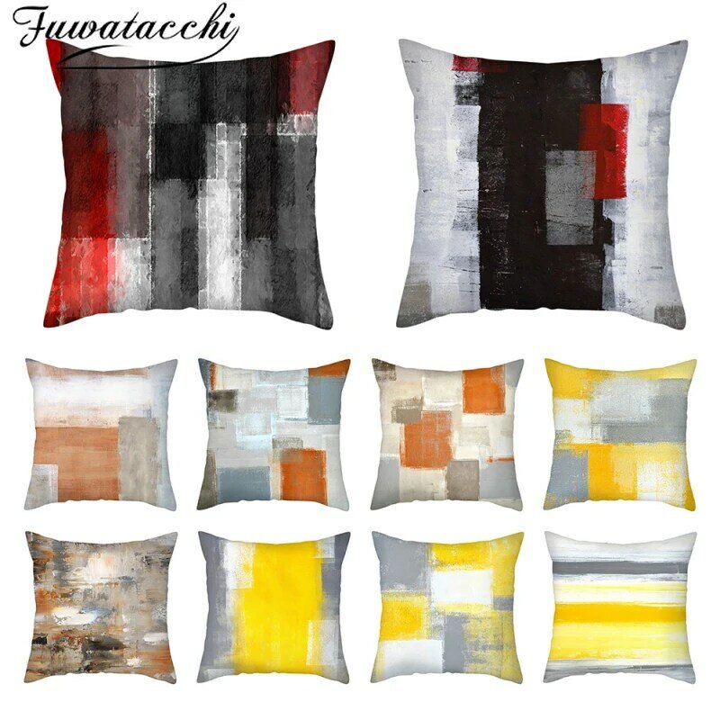 Fuwatacchi-غطاء وسادة بنمط هندسي ، غطاء وسادة مطبوع بالألوان المائية ، جرافيتي ، ديكور منزلي