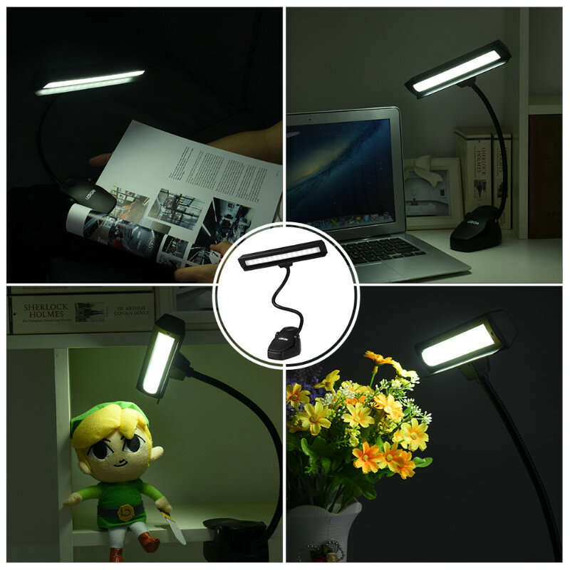 LEDGLE قابلة للشحن حامل النوتة الموسيقية ضوء 14 المصابيح القراءة ضوء LED USB كليب مصابيح الجدول مصباح مرنة مكتب فانوس للموسيقي هدية