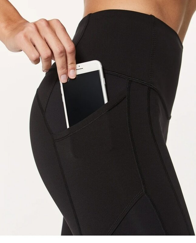 Lululemon- Pocket الصلبة بنطلون رياضي عالية الخصر الرياضة طماق اللياقة البدنية النساء طماق التدريب الجري رياضية