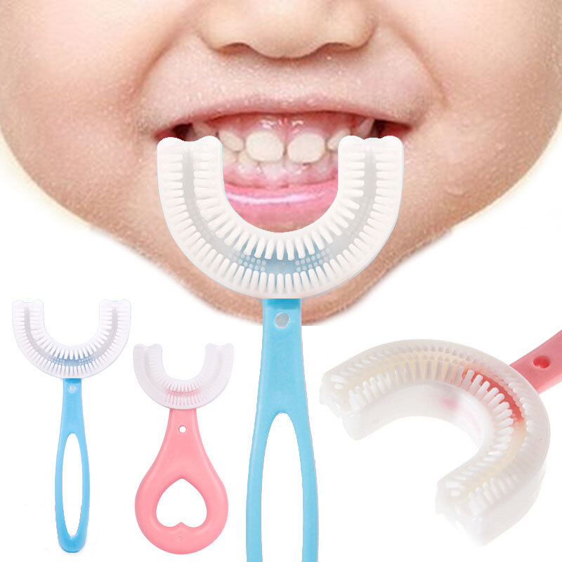 فرشاة أسنان من السيليكون تنظيف الفم على شكل حرف U فرشاة أسنان الأطفال الرضع دليل الكرتون نمط باليد رعاية الطفل عن طريق الفم