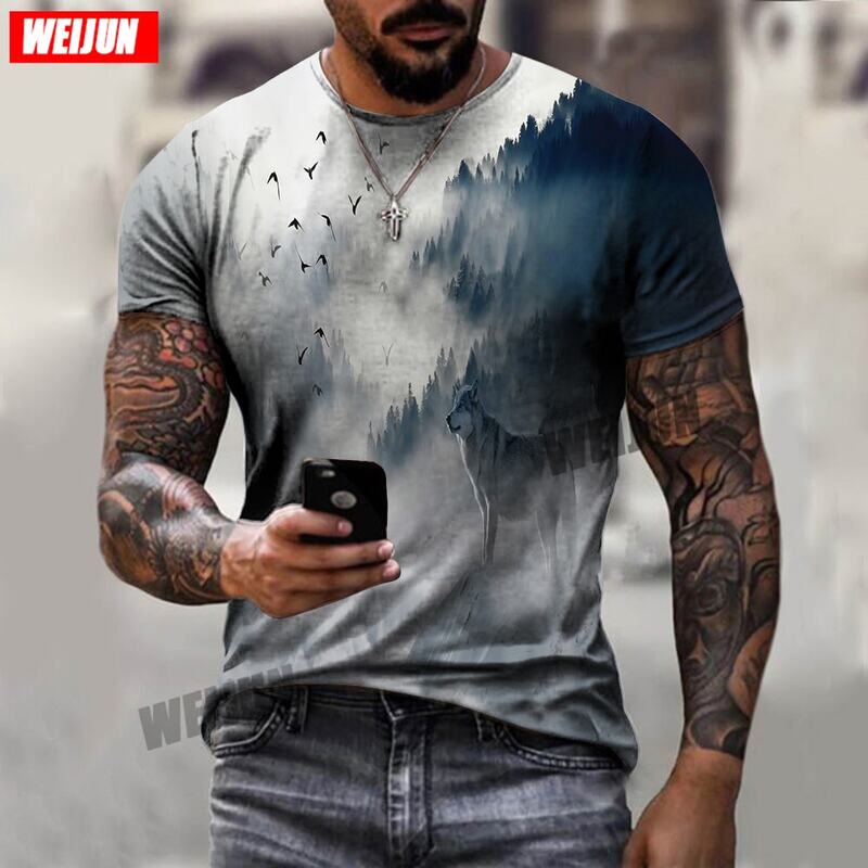 صيف 2021 جديد الوحش تي شيرت الذئب نمط قصيرة الأكمام قميص عادية تنفس قميص كبير الحجم 3d-print تي شيرت