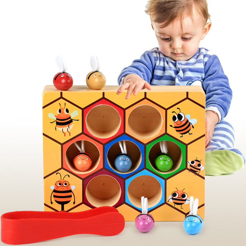 لعبة خلية نحل خشبية للأطفال ، لعبة ذكاء ، توازن ، تدريب ، تعليم الطفولة المبكرة ، منتسوري ، مشبك صغير