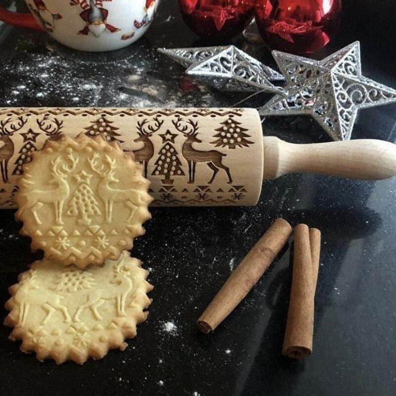 عيد الميلاد تنقش شوبك الخشب منحوتة الكوكيز البسكويت فندان العجين الخبز محفورة المطبوعة الأسطوانة هدايا عيد