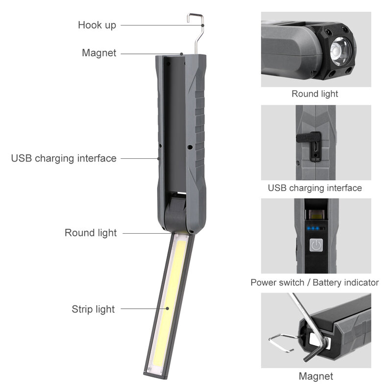 المحمولة LED مصباح عمل COB USB مصباح يدوي قابل لإعادة الشحن المغناطيسي الشعلة مرنة التفتيش مصباح يدوي Worklight أضواء خارجية