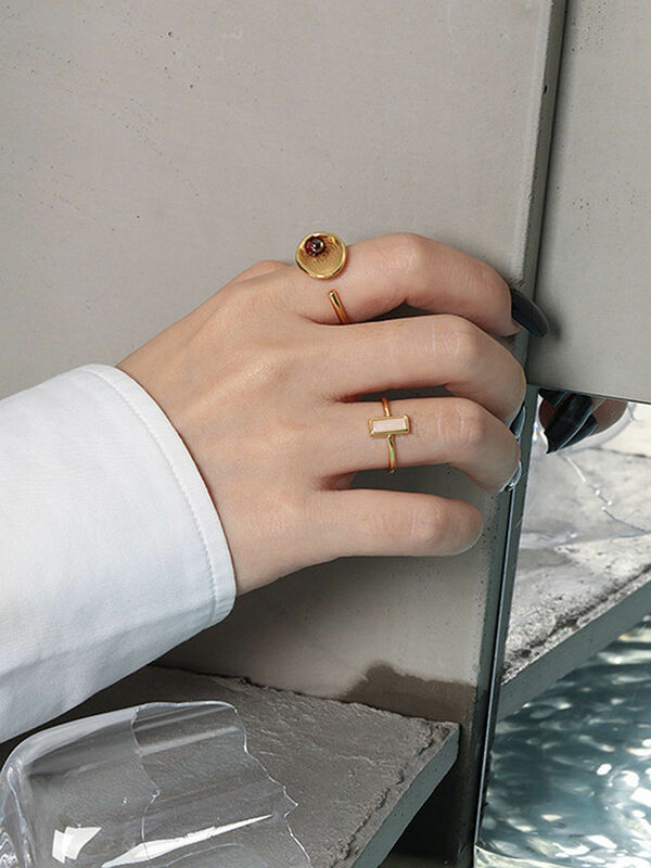 خاتم نسائي مصنوع من الفضة الإسترليني 925 من S'STEEL بتصميم هندسي قابل للتعديل ومناسب للخطوبة مجوهرات راقية