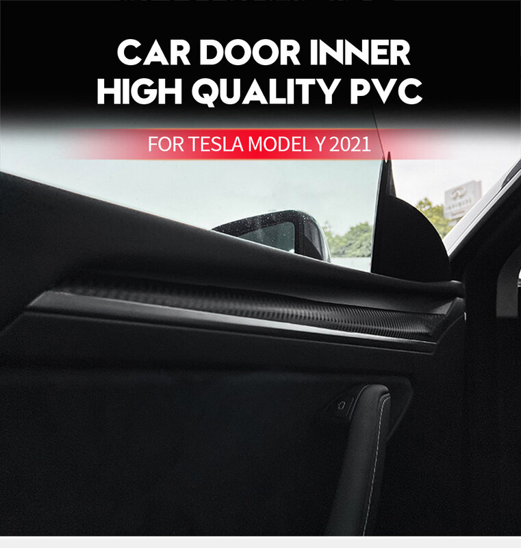 ل تسلا نموذج 3/نموذج Y 2021 سيارة الداخلية الباب لينة شريط زخرفي ألياف الكربون الأسود نمط ديكور اكسسوارات التصميم