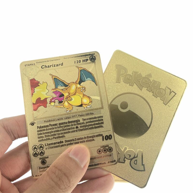 أحدث بوكيمون الذهب بطاقات معدنية في الإسبانية أنيمي الأصلي Charizard بيكاتشو بطاقات عمل لعب اطفال مجموعة هدية الكريسماس