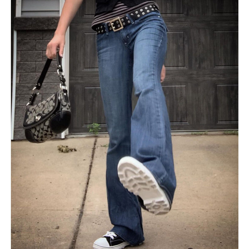 سراويل جينز مضيئة منخفضة الارتفاع للنساء سراويل جينز متعثرة بنطلون Y2k قوطي الجرونج 2000s نمط ملابس الشارع مثير خمر 2022
