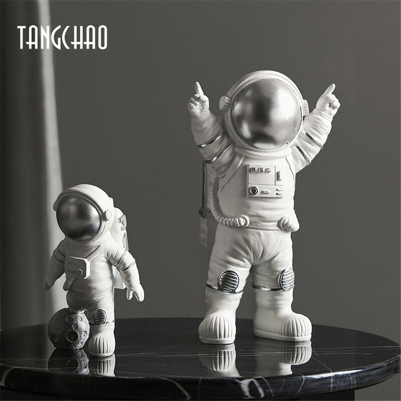 تانغتشاو ديكور المنزل الراتنج رائد الفضاء التماثيل النحت رائد الفضاء الزخرفية مع القمر نموذج حلية ديكور المنزل تمثال