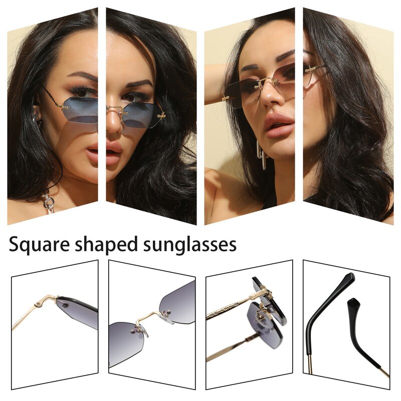 موضة بدون شفة النظارات الشمسية النساء خمر الكلاسيكية مصمم النظارات الشمسية الإناث المعادن مضلع نظارات الأزرق الوردي نظارات UV400