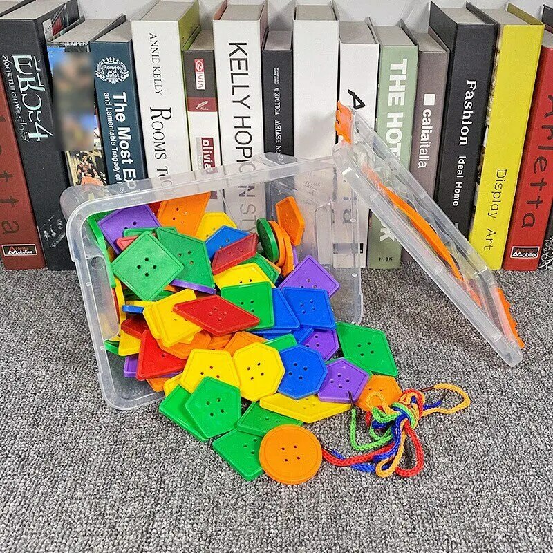 95 قطعة الاطفال DIY زر لغز لعبة 6 اللون زر البلاستيك الحرفية خيوط جلد لعبة للأطفال الصغار